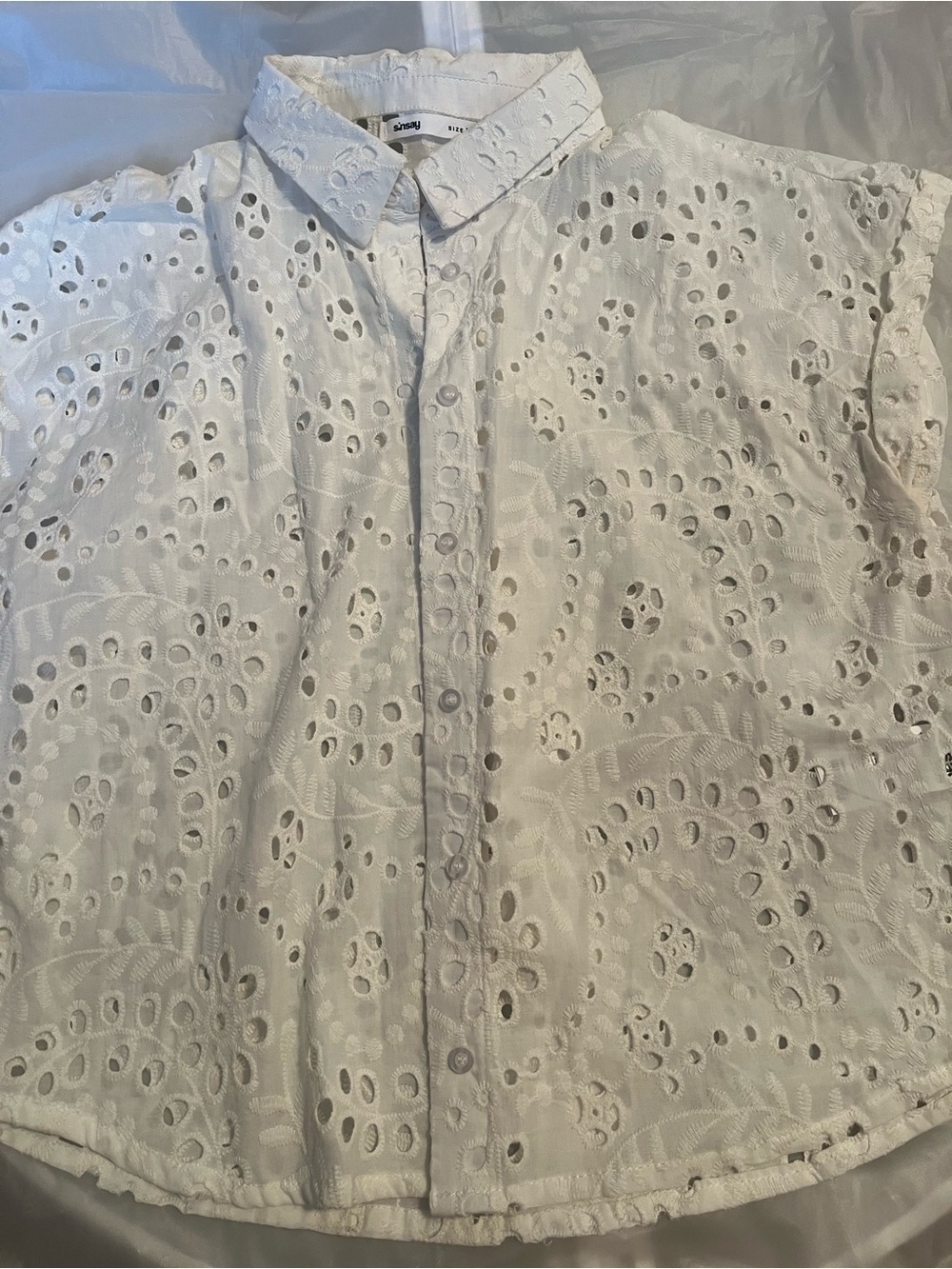 Women’s White Eyelet Button-Up Shirt - Lightweight Collared Top